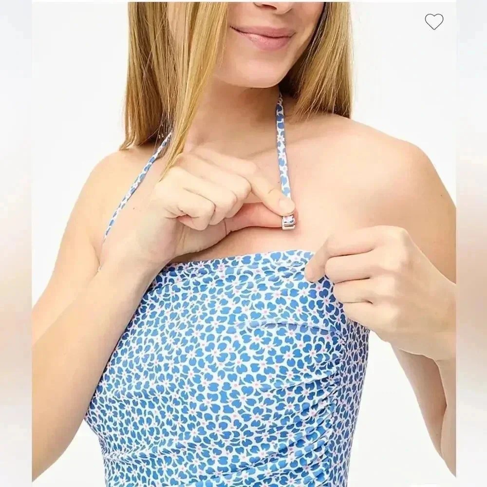 J Crew Factory Printed strapless one piece swimsuit Seacoast Blue Size XL NWT